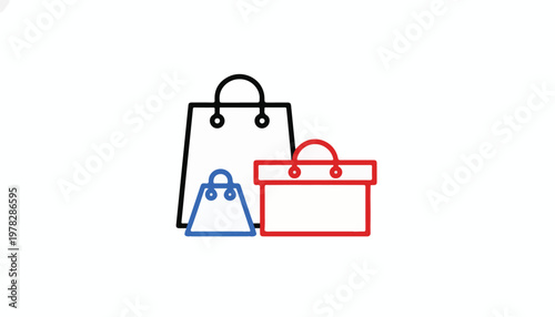 Colorful outline icons of shopping bags and briefcase