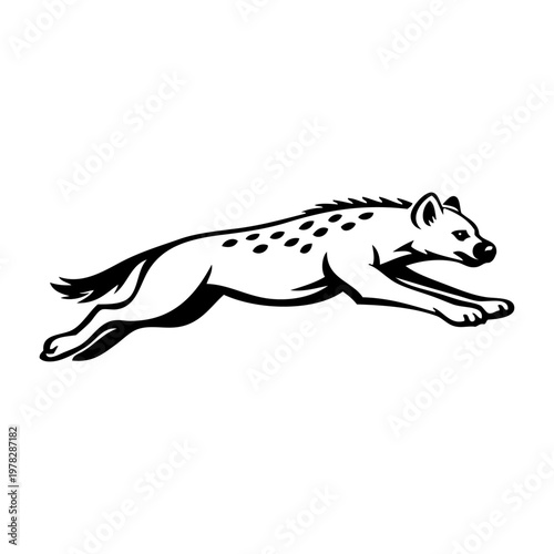 Dibujo sencillo con líneas de una hiena corriendo o saltando vista de perfil