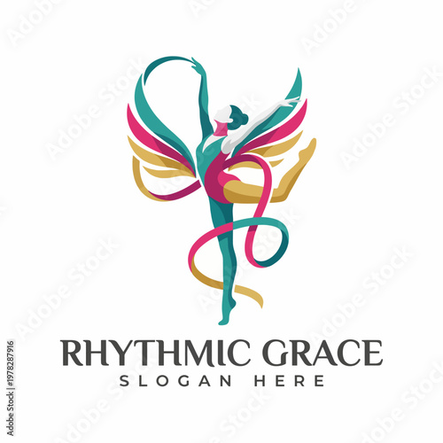 A stunning logo revealing a dancer in mid-pose, accentuated with curves and vibrant colors, ideal for businesses in the arts and beauty industries focused on grace and elegance.