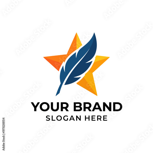 The Your Brand logo features a stylized feather and star, representing creativity and inspiration, making it ideal for businesses aiming to convey uniqueness and aspirations.