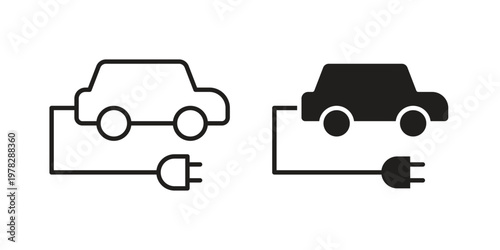 Electric Car icon vector flat linear pack on white background