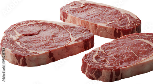 Raw beef steaks cuts of meat on white background for cooking or recipe use transparent background