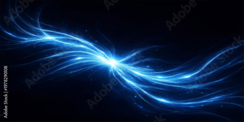 Abstract an electrifying dance of luminous blue energy streaks across a dark void, symbolizing the power and dynamism of modern technology. The bright core radiates outwards.