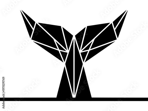 A black geometric whale tail made of triangles