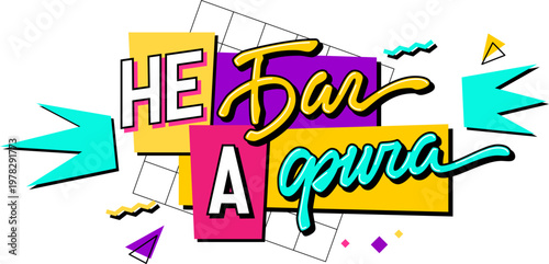 Не баг, а фича - Its not a bug, its a feature - Russian nineties retro style typography meme on transparent background. Nostalgic vintage graphic design element with bright colorful abstract shapes 