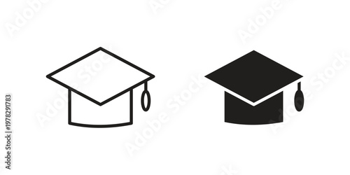 Graduation cap icon vector flat linear pack on white background
