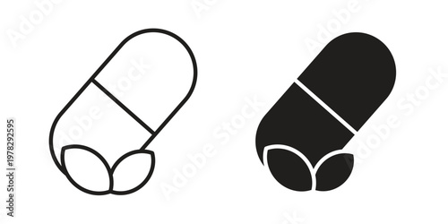 Herbal capsule icon vector flat linear pack on white background