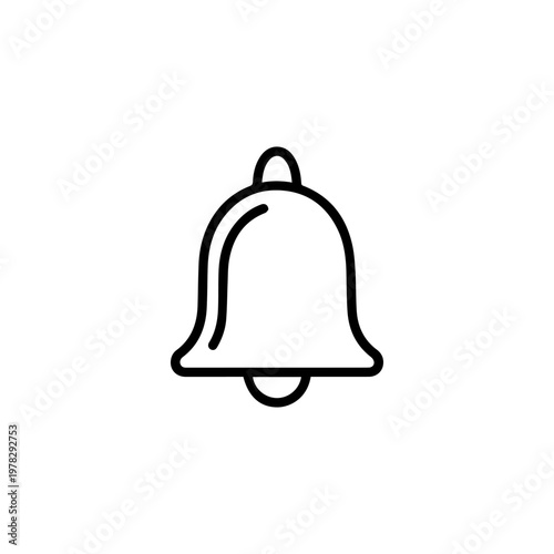 A simple black outline notification bell icon with a rounded top and visible clapper representing an alert.