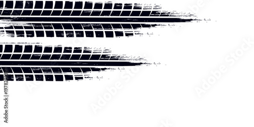 Tire track. Car, bike, motorcycle tyre mark with grunge effect isolated on white background. Wheel footprint on the road. Top view of rubber protector mark