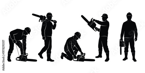Construction Worker Action Silhouettes Vector