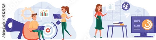 A modern classroom scene with students and teachers engaged in learning