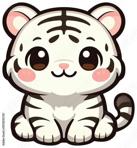 Adorable Tiger Cub: A cute and cuddly tiger cub, featuring big, expressive eyes and soft stripes, sits sweetly, exuding charm and innocence. 