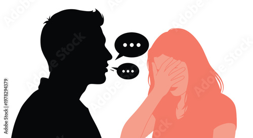 Vector illustration of a man yelling at a woman covering her face in distress