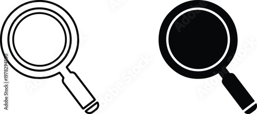 A simple illustration of two magnifying glasses in black and white