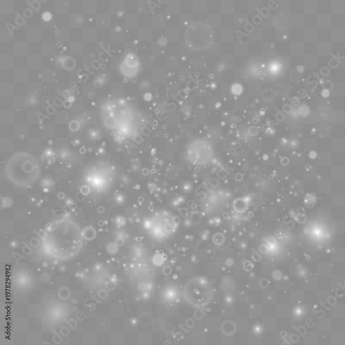 Bright white dust flows with luminous shimmer. Floating particles form clean modern texture. Perfect design element for backgrounds and banners. Vector