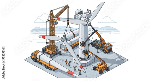 Wind Turbine Tower Assembly Construction Site Operation.
