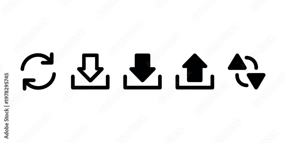 Fototapeta premium Download Upload Refresh Icons Set Vector UI Interface Arrows Symbols Collection