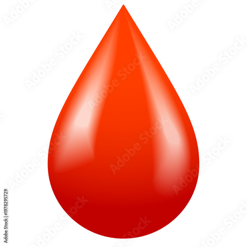 Glossy red 3d blood drop isolated on white