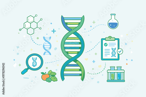Illustration of genetic research and molecular biology concepts