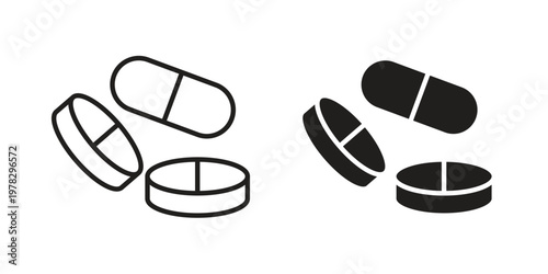 Medicine tablet icon vector flat linear pack on white background
