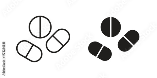 Medicine pills icon vector flat linear pack on white background