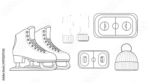 Ice Skating Set: An illustration showcases essential winter items, perfect for the ice rink. Depicting the essence of winter sports.