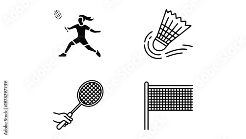 Badminton Elements: A compilation of essential badminton elements, highlighting the sport's key components and energetic movement.