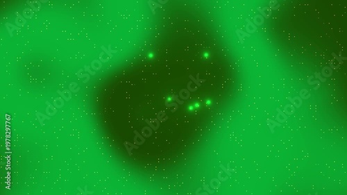 Green Microscopic Particles Moving in Fluid Abstract Background Video.