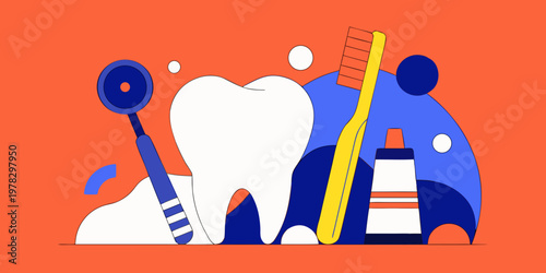 Oral hygiene icons featuring tooth toothbrush toothpaste and dental mirror flat design graphic toothbrush toothpaste dentistry healthcare illustration cleaning wellness