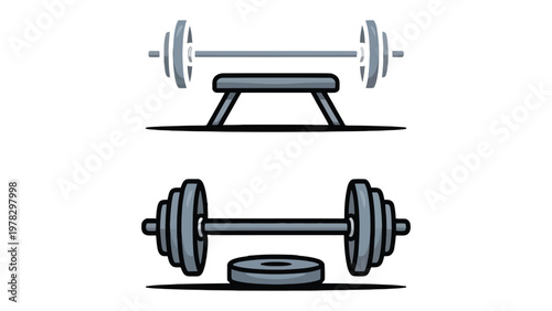 Strength Equipment Illustration: Simple illustration shows different equipment used for weight training and fitness. It is set against a clean backdrop.