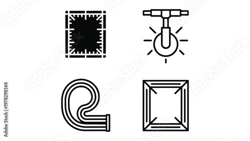 Set of Various Icons: Clean lines and simple shapes define the various icons for versatile digital and print applications. Ideal for illustrating concepts related to design, technology.