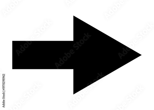 Bold black arrow pointing to the right side isolated on a simple transparent background graphic