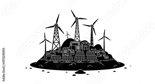 Wind Turbines and Cityscape - A Sustainable Energy Future.