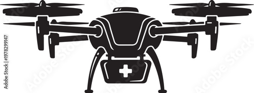 Drone, medical drone, rescue drone, black drone icon, white background