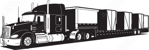 Truck, Semi-Truck, Tractor Trailer, Vector Truck Illustration, Black and White Semi-Truck, Commercial Vehicle