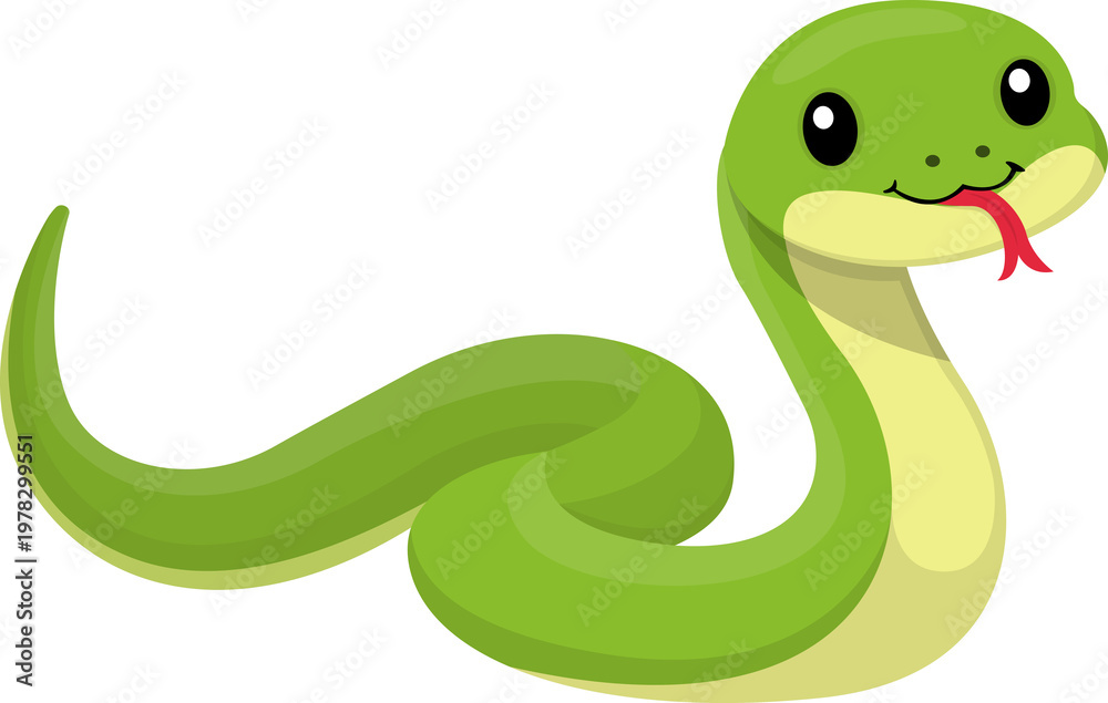 Obraz premium Wild Animal Cute Green Snake Cartoon Illustration