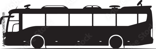 Black bus silhouette, city transport vector, modern coach illustration, travel graphic