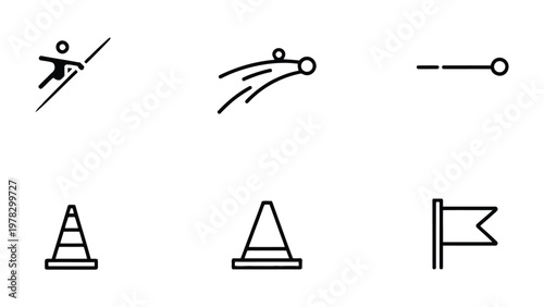 Sport Icons: A collection of minimalist sport icons representing diverse athletic activities, designed with clean lines and a contemporary aesthetic, perfect for a wide array of design applications.