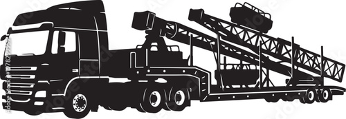 Truck, trailer, vehicle, transport, cargo carrier, black and white, illustration, vector graphics
