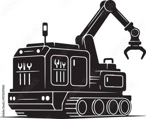Heavy duty excavator, construction machine, industrial vehicle, black silhouette