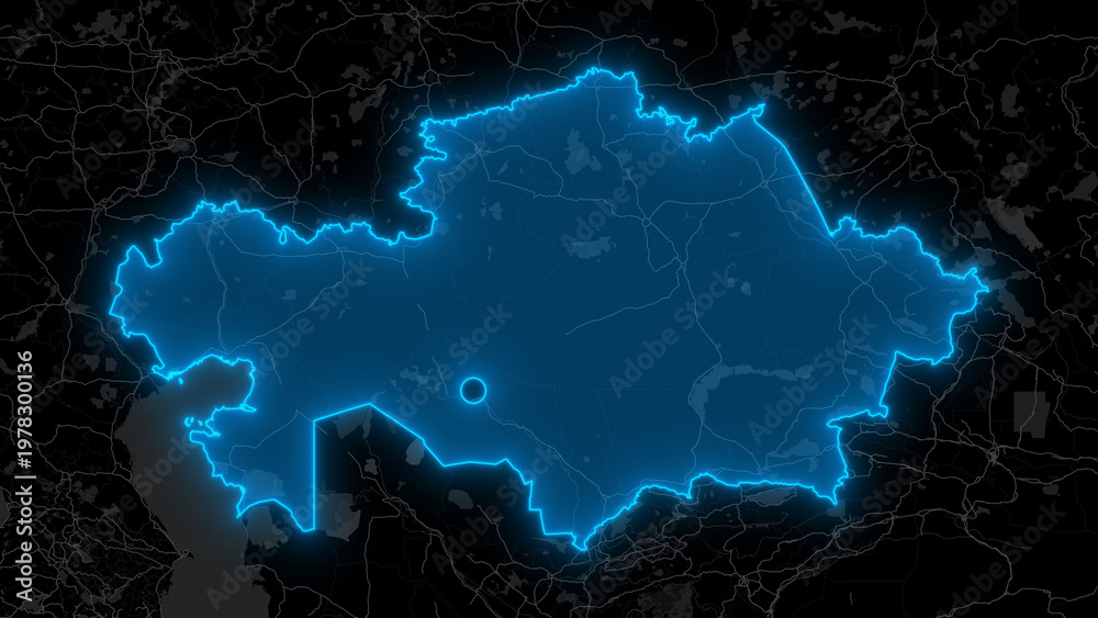 Obraz premium Stylized Blue Glow Map on Dark Background High Resolution Digital Graphic - Kazakhstan