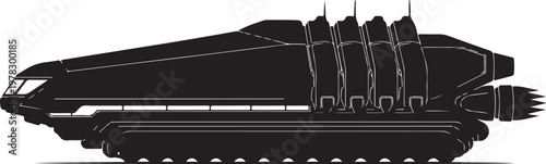 Futuristic tank, military vehicle, black silhouette, vector illustration, combat machine