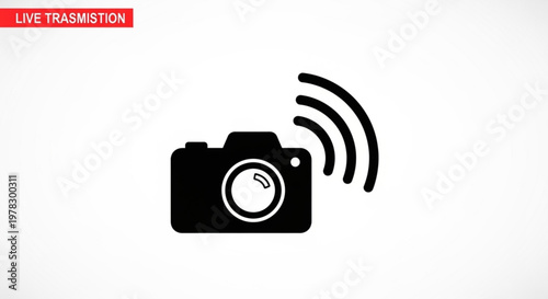A vector graphic icon of a camera with a live transmission signal
