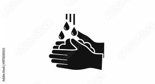 A minimalist vector graphic of hands cupped under falling water droplets