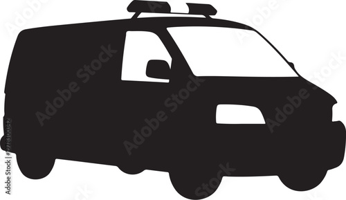 Black van silhouette, emergency vehicle icon, police car graphic, vehicle illustration