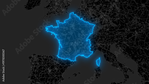Photos Stylized Blue Glow Map on Dark Background High Resolution Digital Graphic - Fran