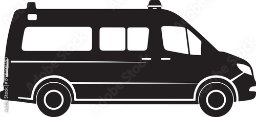 Black van silhouette, vehicle icon, transportation symbol, delivery van