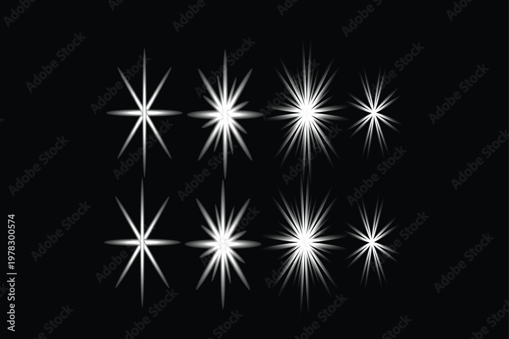 Fototapeta premium Abstract vector illustration of a glowing blue sparkler burst and star pattern design on a black holiday night background with bright celebration flare