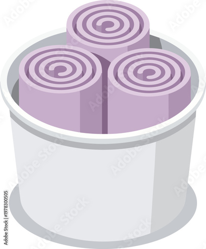 Purple taro or ube rolled ice cream in a white paper cup isolated on transparent background