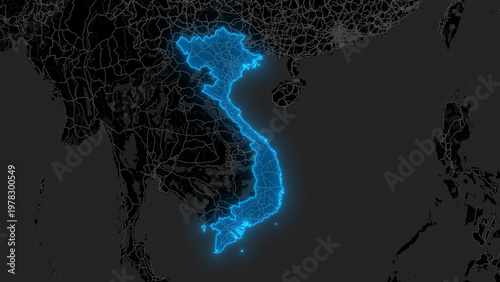 Bild auf Leinwand Stylized Blue Glow Map on Dark Background High Resolution Digital Graphic - Viet